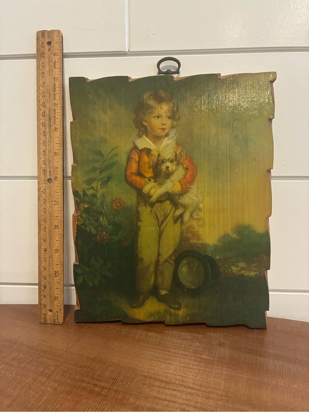 Vintage-Style French Boy With Dog by C. Bremont, Print on Rustic Wood